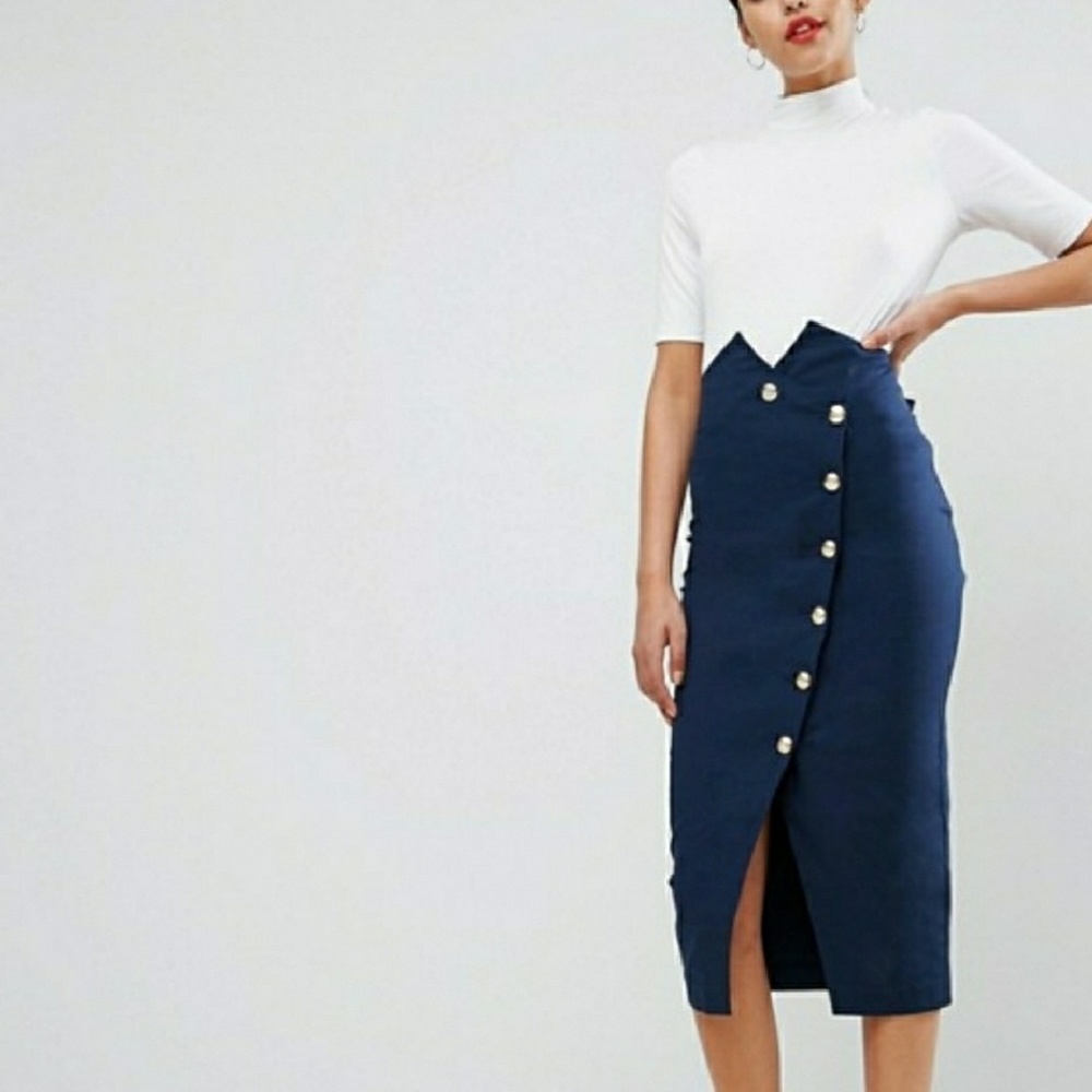 High waisted Asos military button skirt